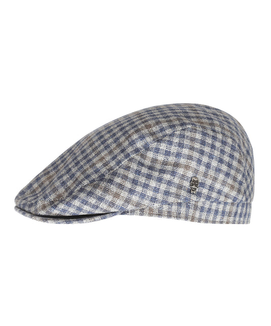 Klassieke Cap 72% Zijde 28% Wol | Blauw Bruin Ruit