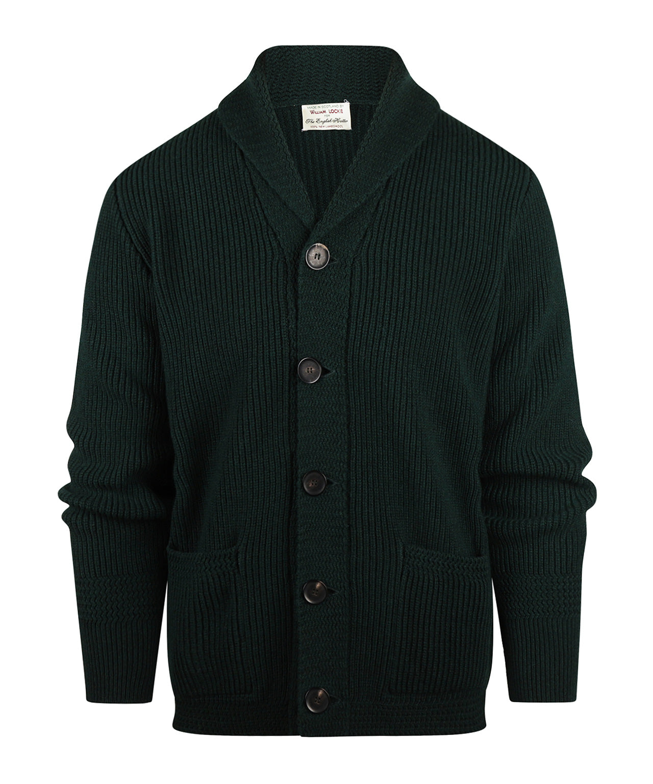 William Lockie Cardigan Jamie mit Schalkragen | Tartangrün