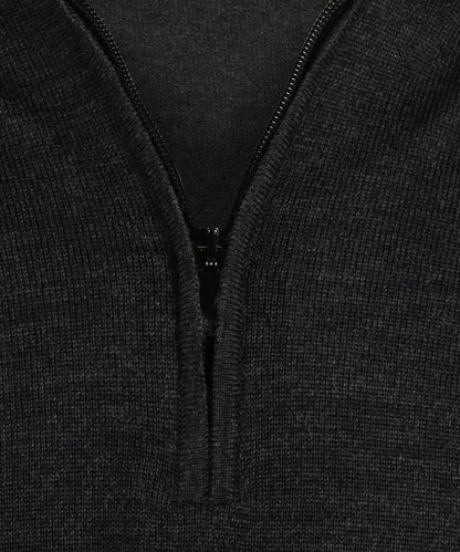 Merinowollpullover mit Reißverschlusskragen | Anthrazit