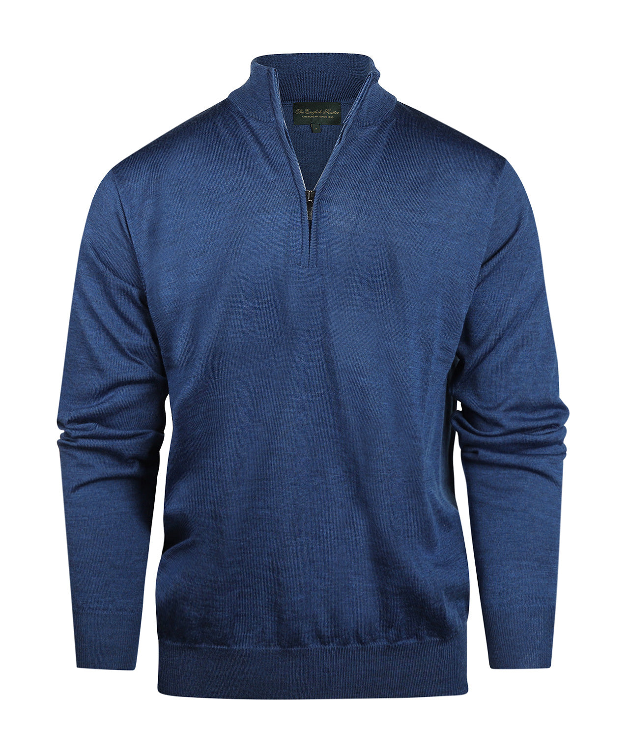 Merinowollpullover mit Reißverschlusskragen | Blau