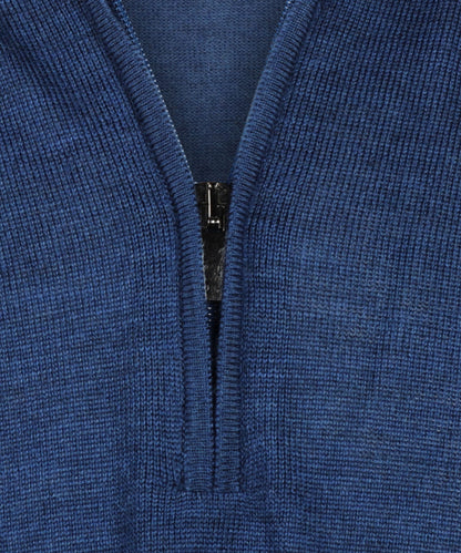 Merinowollpullover mit Reißverschlusskragen | Blau