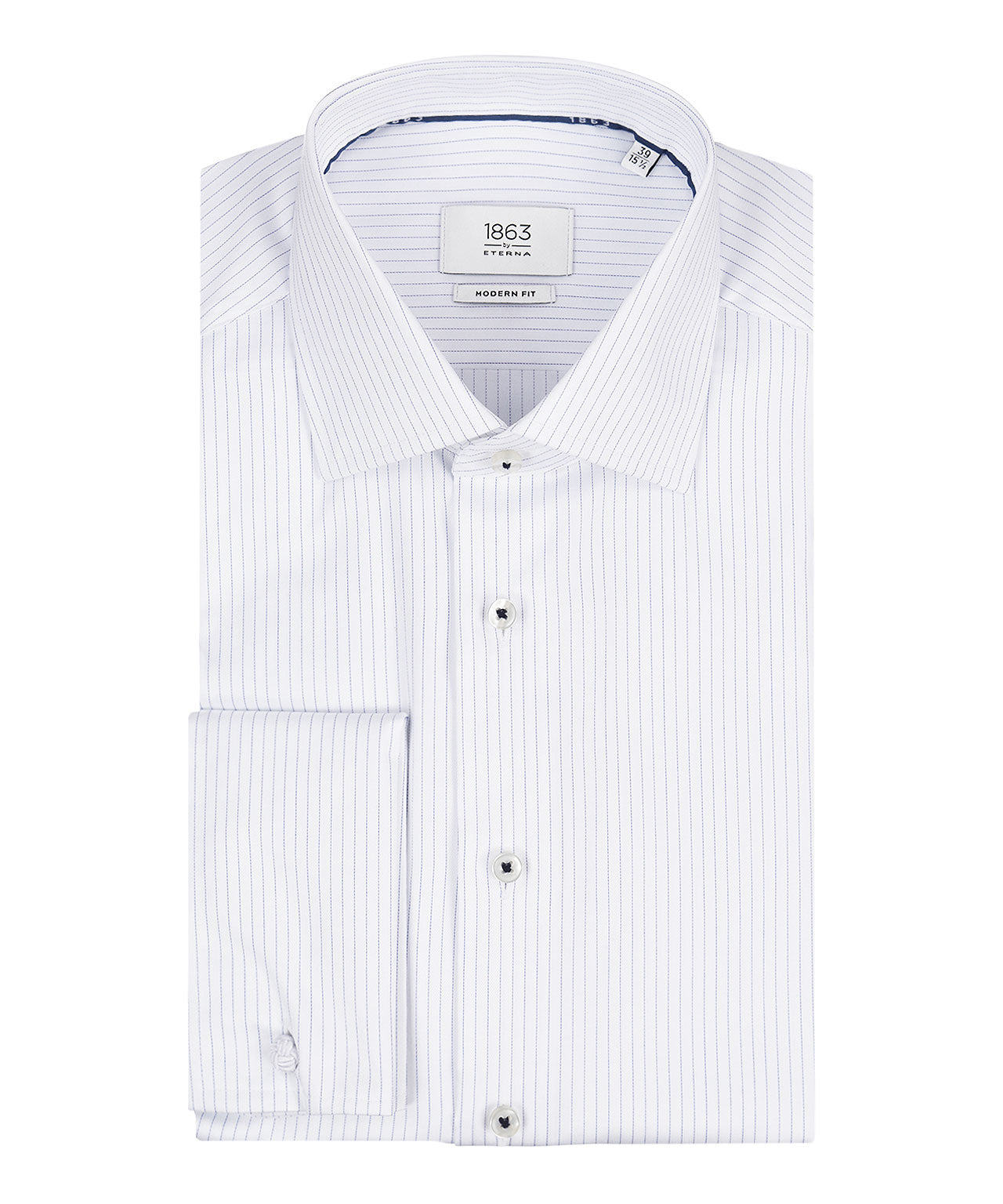 Shirt Dubbele Manchet | Wit ministreep Lichtblauw