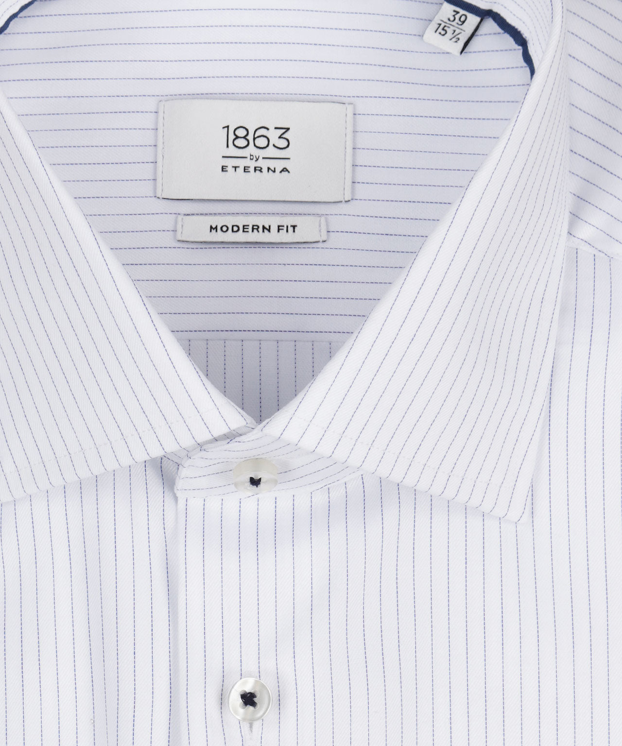 Shirt Dubbele Manchet | Wit ministreep Lichtblauw