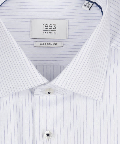 Shirt Dubbele Manchet | Wit ministreep Lichtblauw