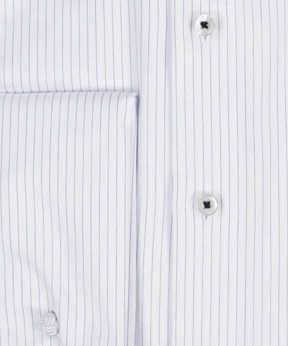 Shirt Dubbele Manchet | Wit ministreep Lichtblauw