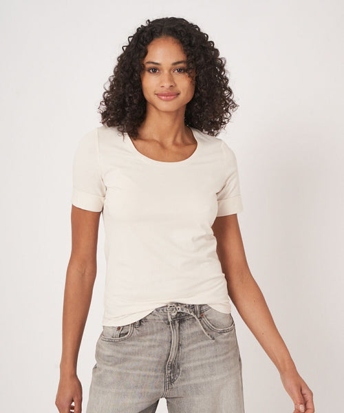 T-shirt Dames Opgerolde mouwen | Wit