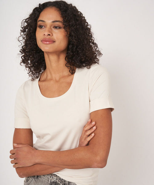 T-shirt Dames Opgerolde mouwen | Wit