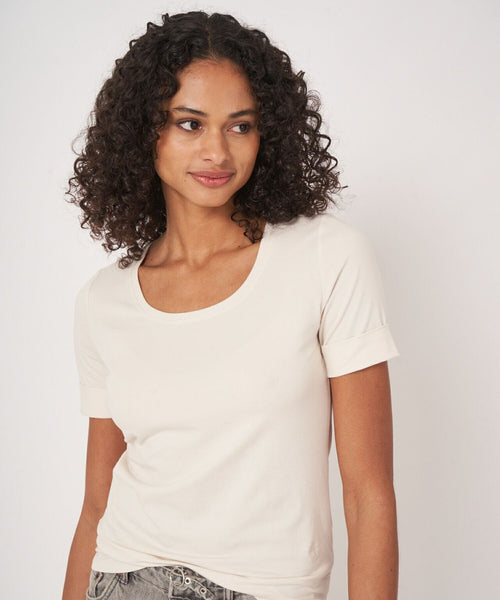 T-shirt Dames Opgerolde mouwen | Wit