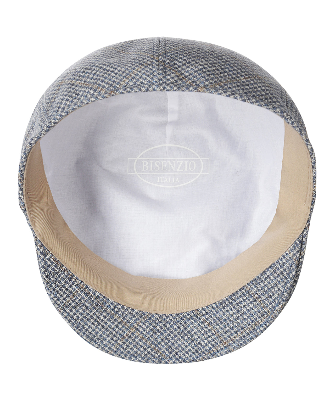 Soft Cap Zijde/Wol Mix | Blauw/Wit/Bruin houndstooth