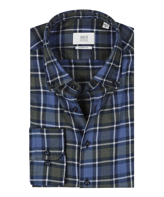 Shirt Brushed Cotton | Grote ruit Blauw/Olijf/Wit