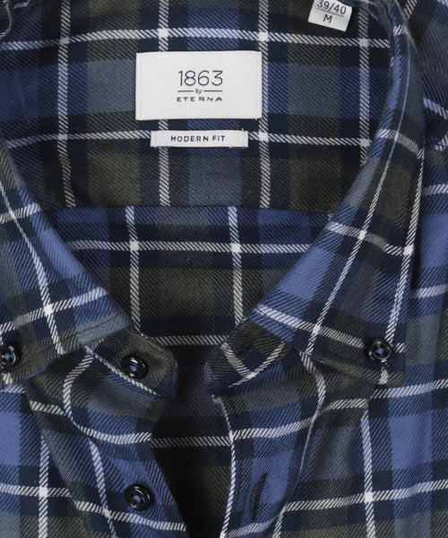 Eterna Shirt Brushed Cotton | Blauw