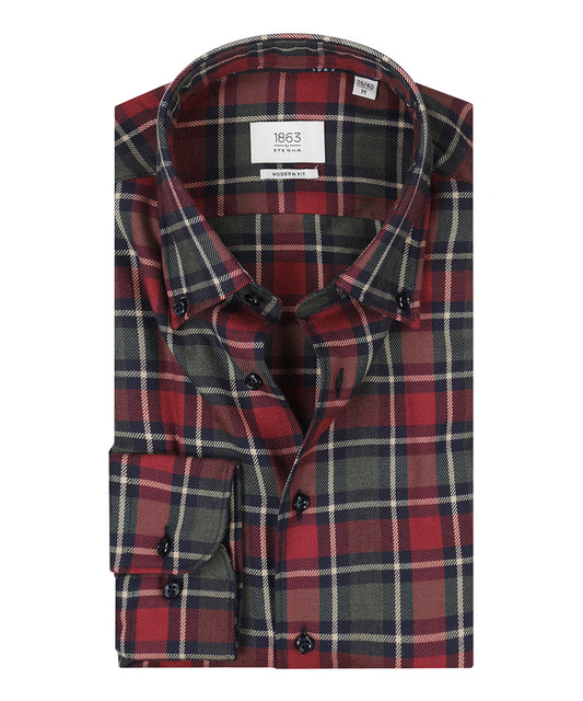 Shirt Brushed Cotton | Grote ruit Rood/Olijf/Wit