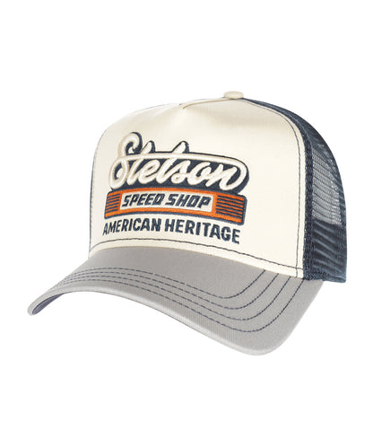 Trucker Cap Speed Shop | Grau Beige Blau