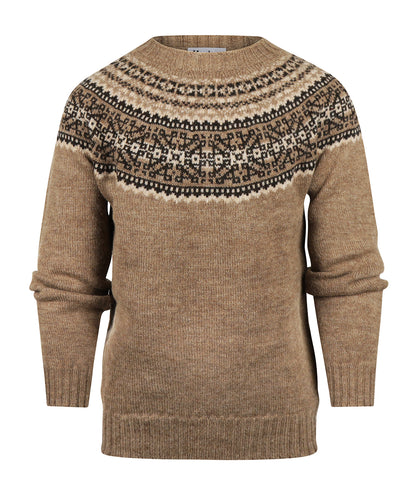 Harley of Scotland Round Neck Fairisle Pullover | Brown