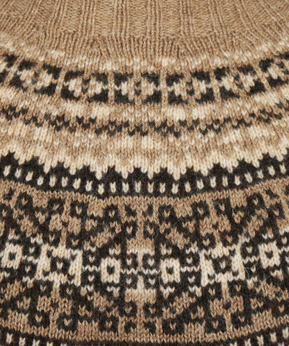 Harley of Scotland Round Neck Fairisle Pullover | Brown