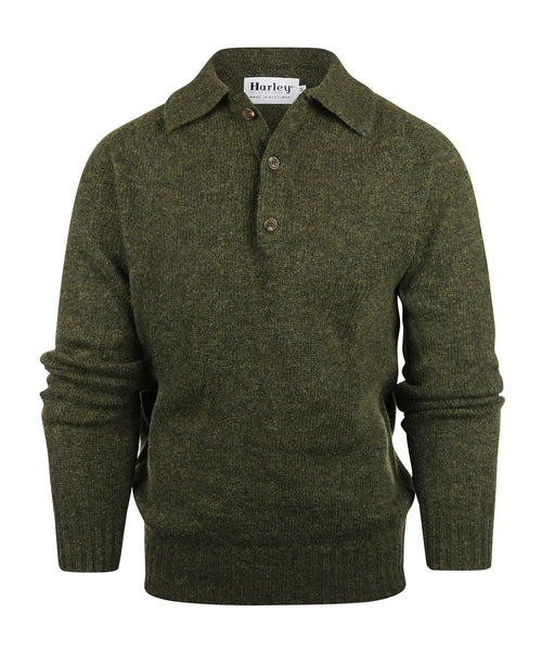 Harley of Scotland Pullover met Polokraag | Groen