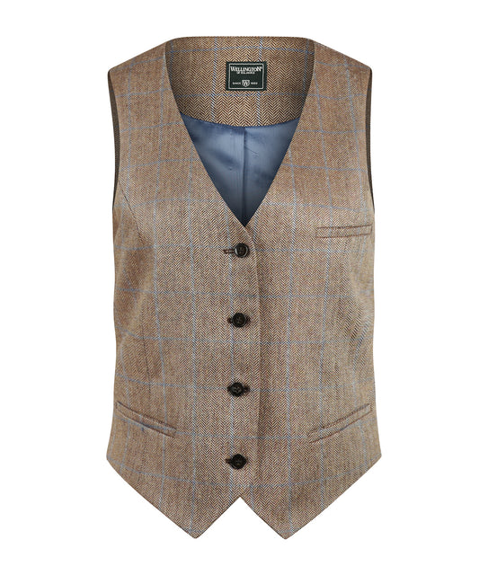 Gilet Zijde Dames | Bruin herringbone