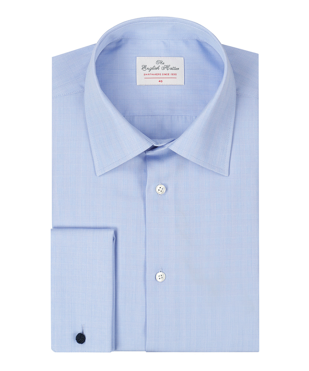 Shirt Dubbele Manchet | Blauw Houndstooth Ruit