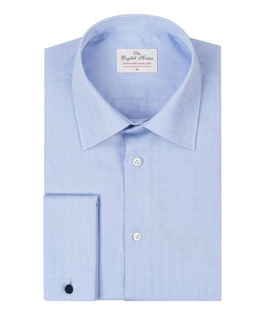 Shirt Dubbele Manchet | Blauw Houndstooth Ruit