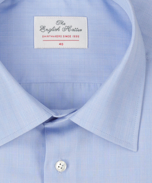Shirt Dubbele Manchet | Blauw Houndstooth Ruit