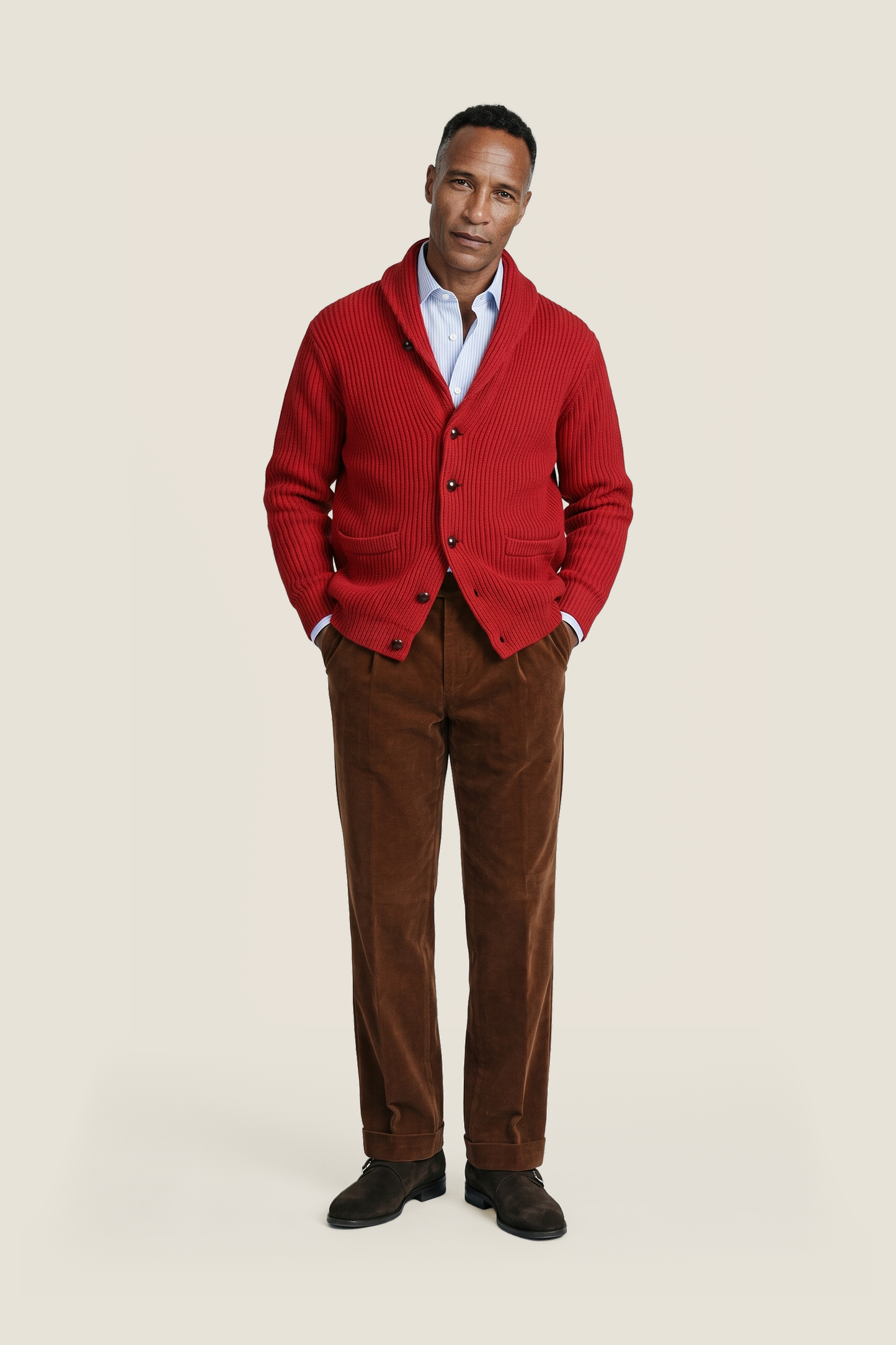 William Lockie Cardigan mit Knopfleiste und Schalkragen | Mohnblumenmeliert