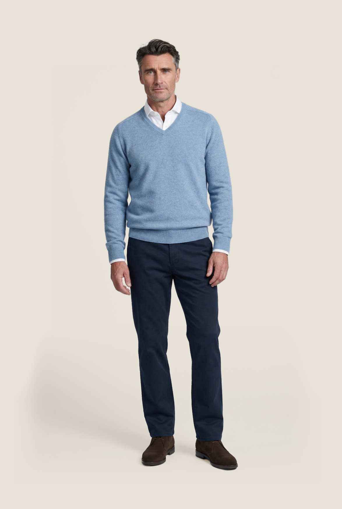 Lamswol V-Hals Pullover | Licht Blauw