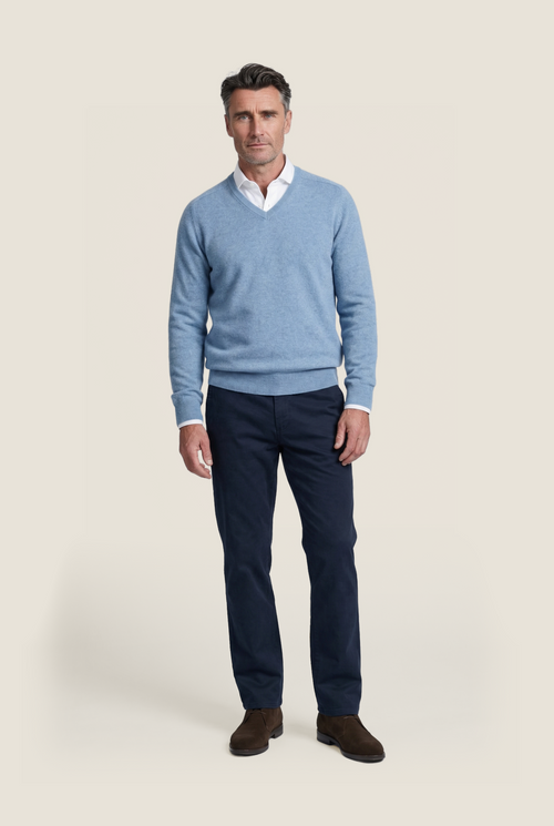 Pullover klassiek Lamswol v-hals | Blauw