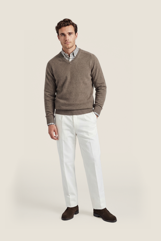 Lamswol V-Hals Pullover | Taupe