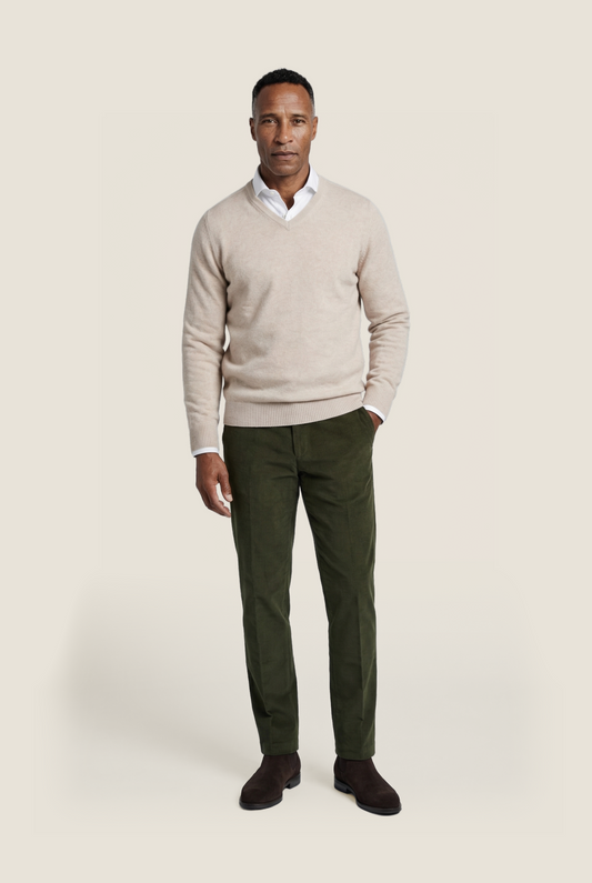 Lamswol V-Hals Pullover | Licht Beige
