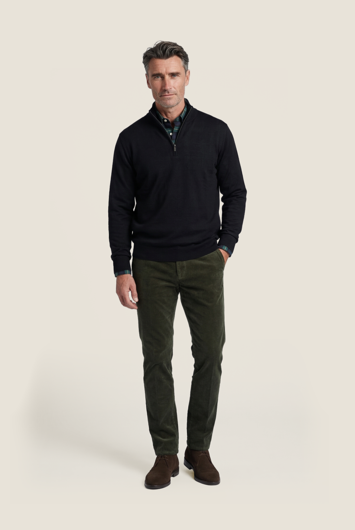 Pullover aus Merinowolle mit Reißverschlusskragen | Marineblau