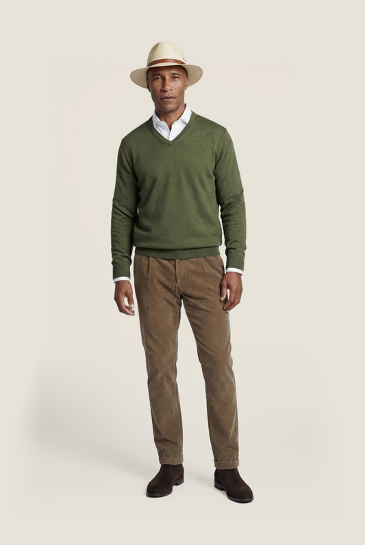 Pullover V-Hals Cotton/Cashmere | Mos Groen