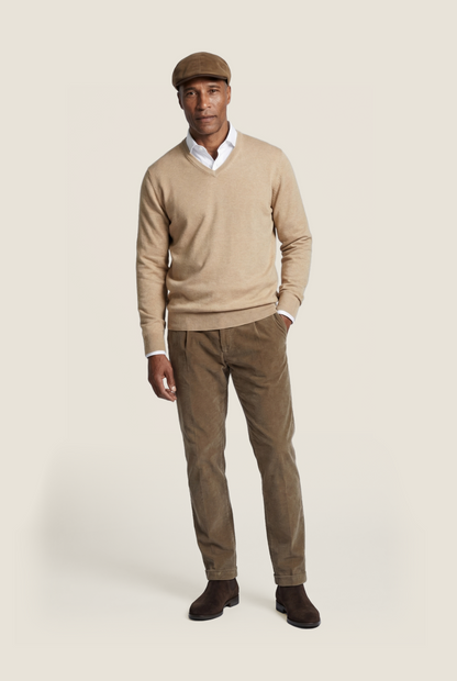 Pullover mit V-Ausschnitt, Baumwolle/Kaschmir | Braun