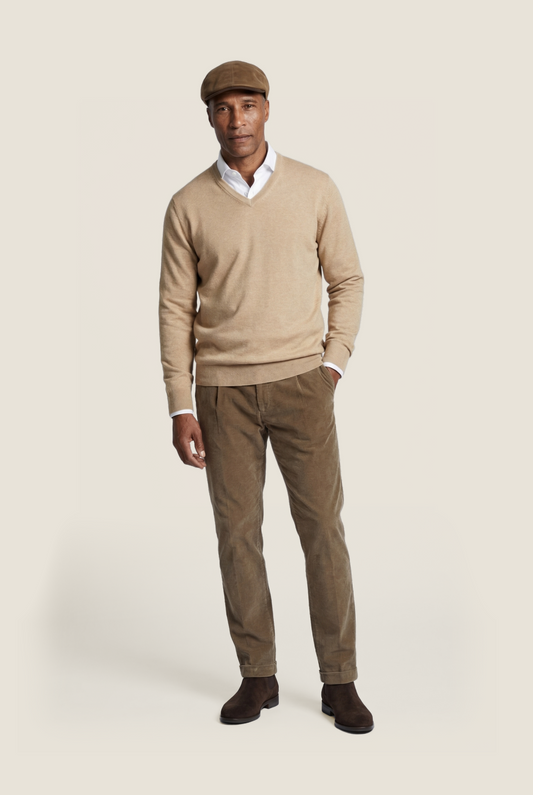 Pullover V-Hals Cotton/Cashmere | Light Camel