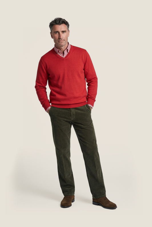 Pullover V-Hals Cotton/Cashmere | Klaproos Rood