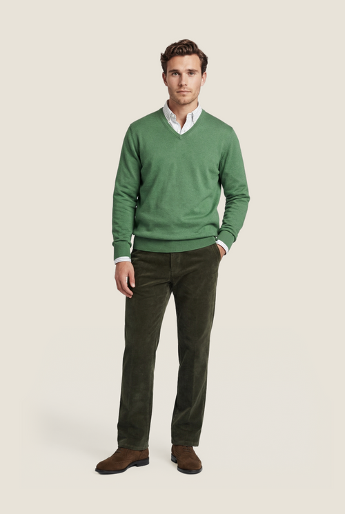 Pullover V-Hals Cotton/Cashmere | Groen