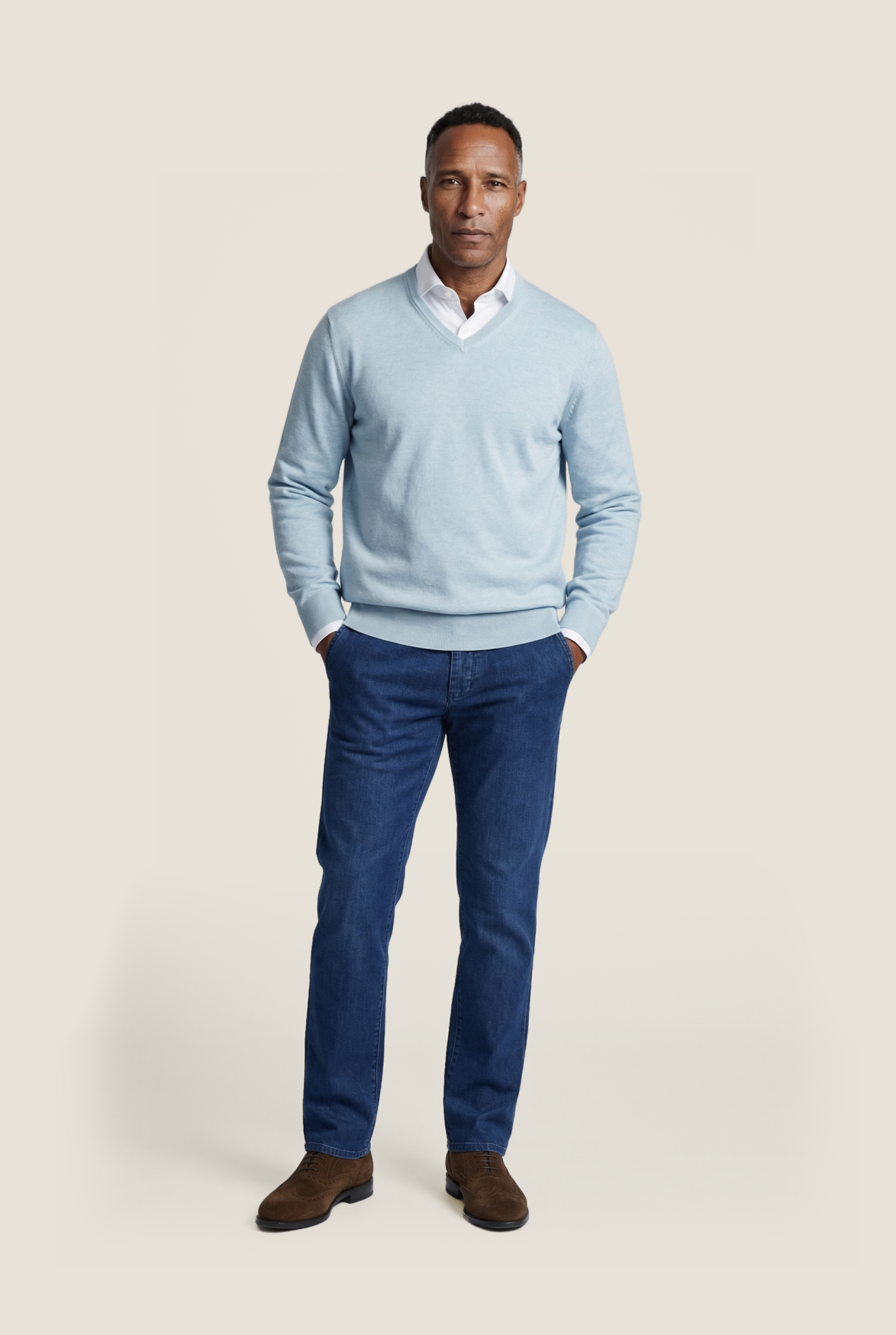Sweater V-Neck Cotton/Cashmere | Blue