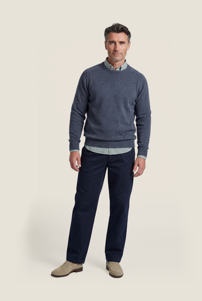 Ronde Hals Lamswol | Denim Blauw