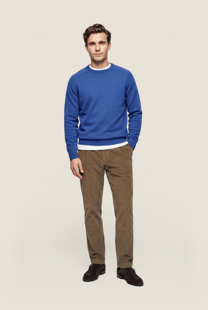 Lambswool round neck sweater | Blue
