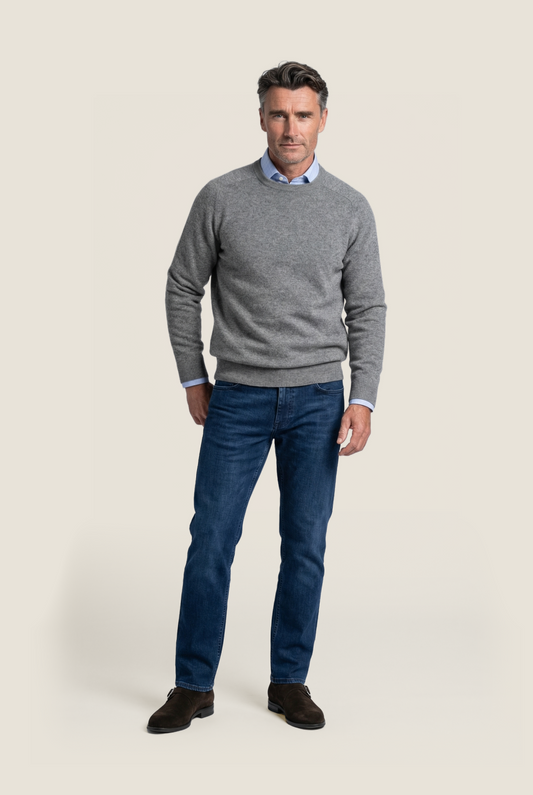 Lamswol Ronde Hals Pullover | Grijs