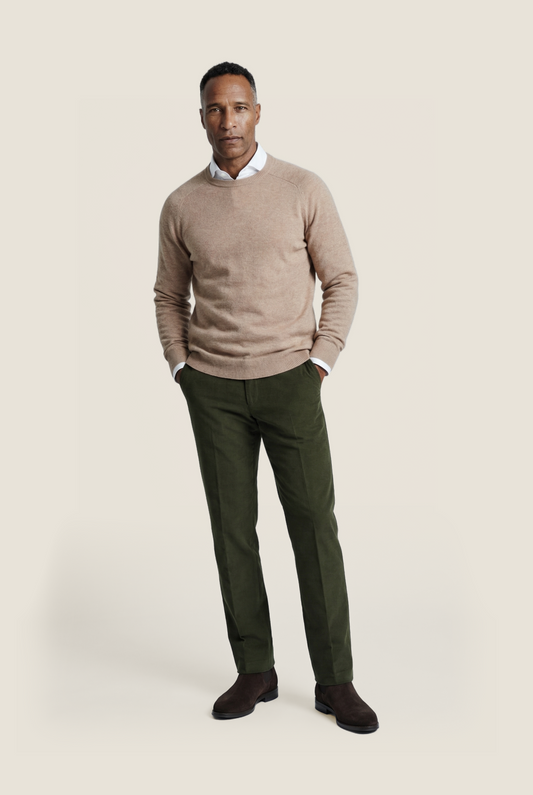 Lamswol Ronde Hals Pullover | Donker Beige