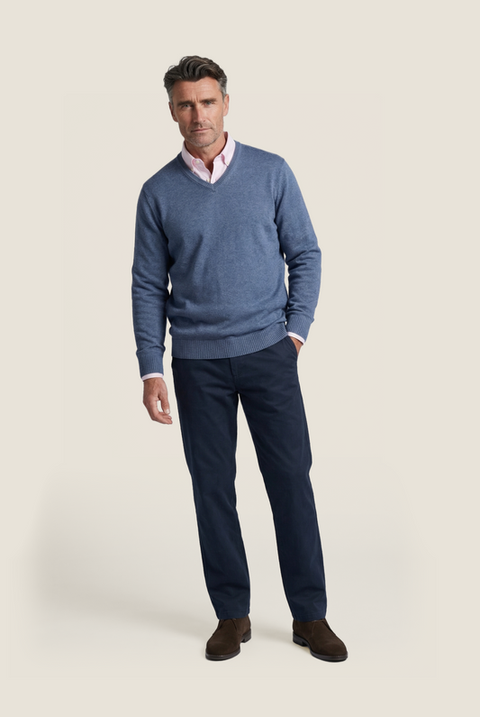 Katoen V-Hals Pullover | Light Indigo
