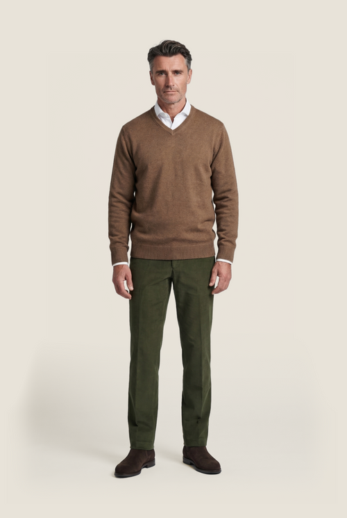 Pullover katoen v-hals | Bruin