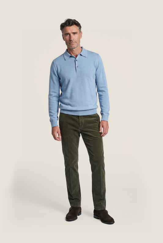 Merino Polo Pullover | Licht Blauw