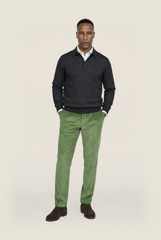 Merino Polo Pullover | Charcoal