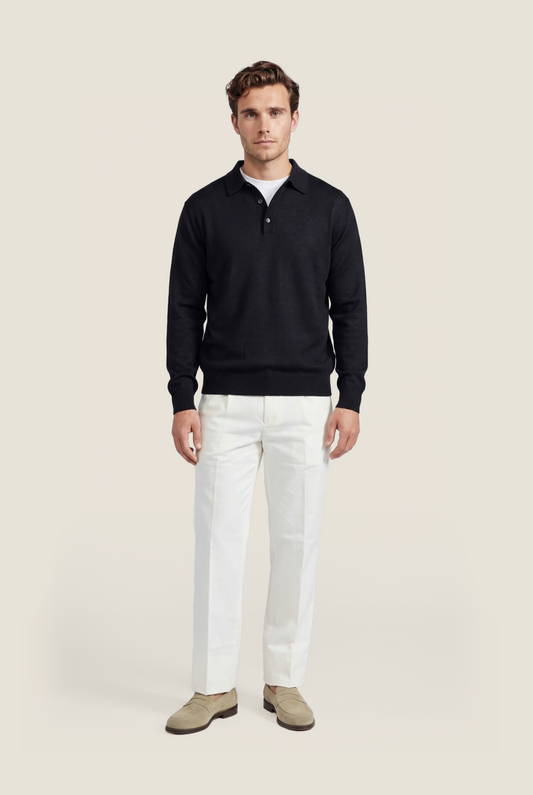 Merino Polo Pullover | Navy