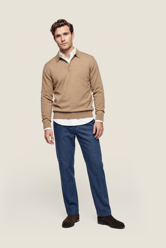 Merino Polo Pullover | Camel