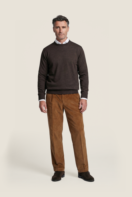 Pullover Merino wol ronde hals | Donker Bruin