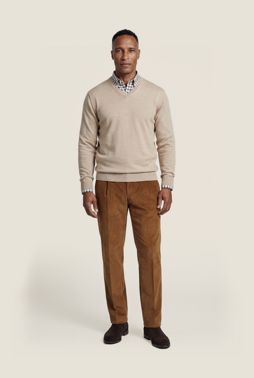 Pullover merino wol v-hals | Beige