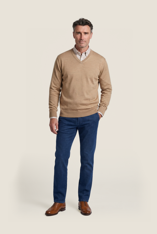 Pullover merino wol v-hals | Bruin