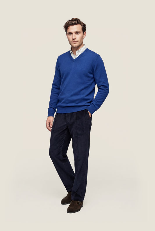 Merino V-Hals Pullover | Kobalt